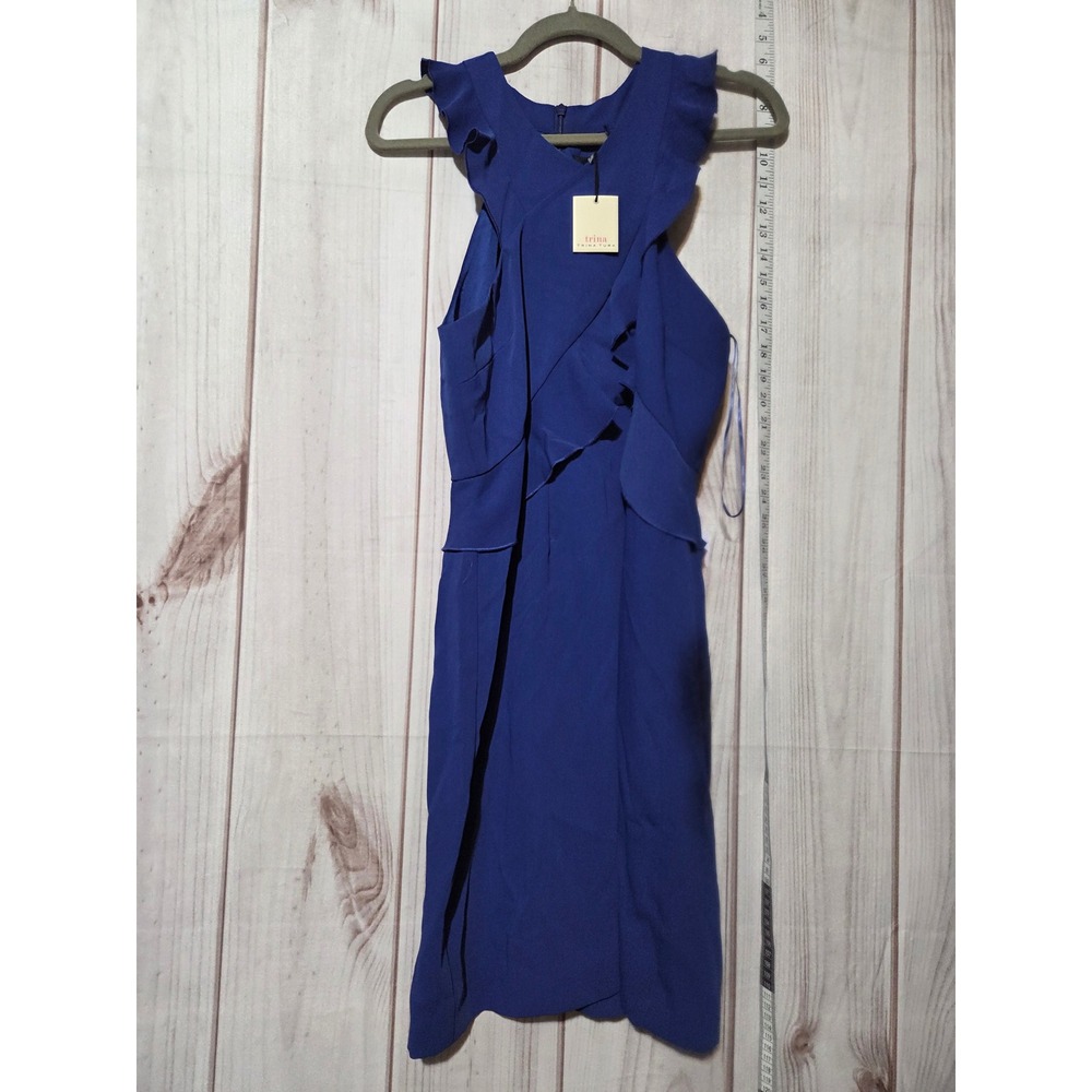 Trina Turk Blue Ruffle‎ Halter Sheath Cocktail Dress Womens 6 NEW